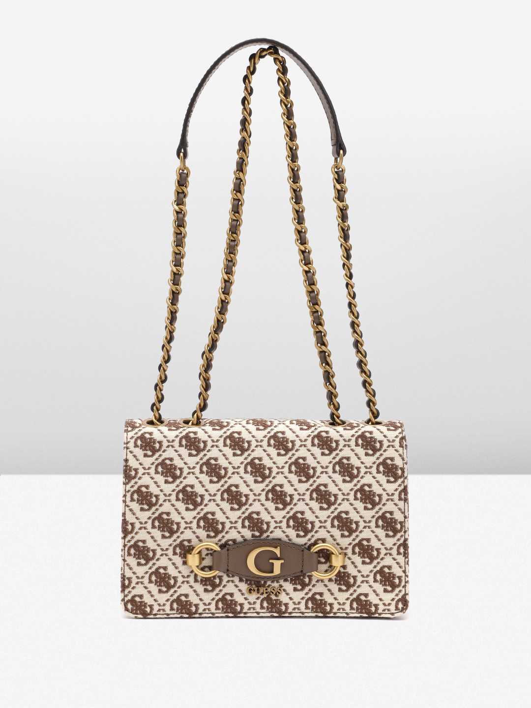 

GUESS Brand Logo Detail Structured Shoulder Bag, Beige