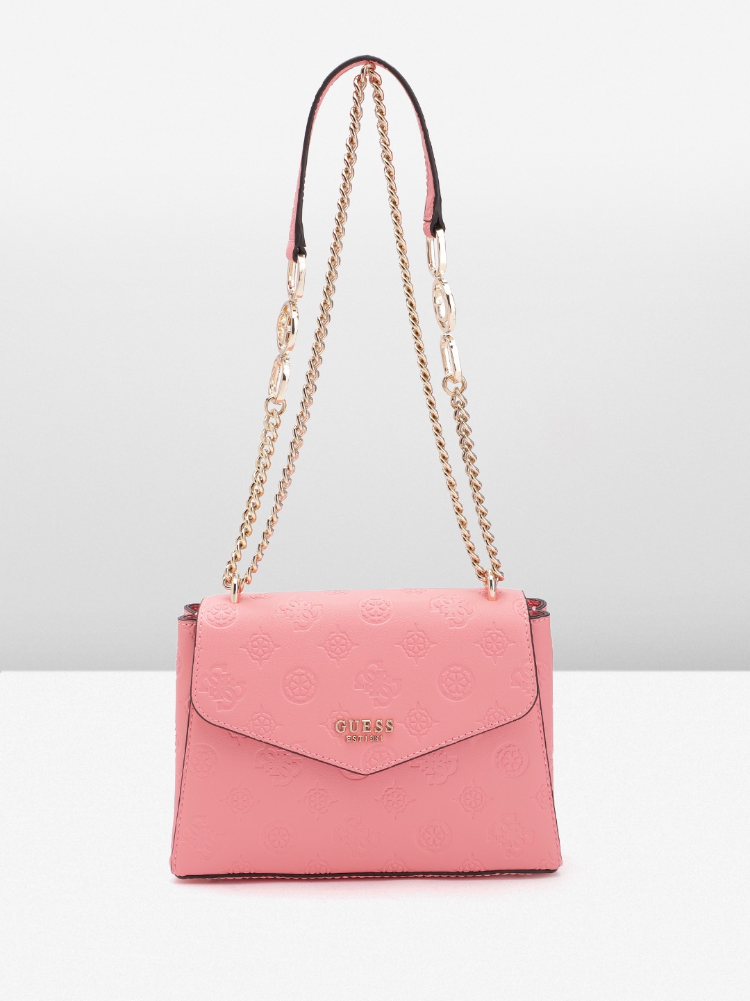

GUESS Women Brand Logo Textured Structured Sling Bag, Pink