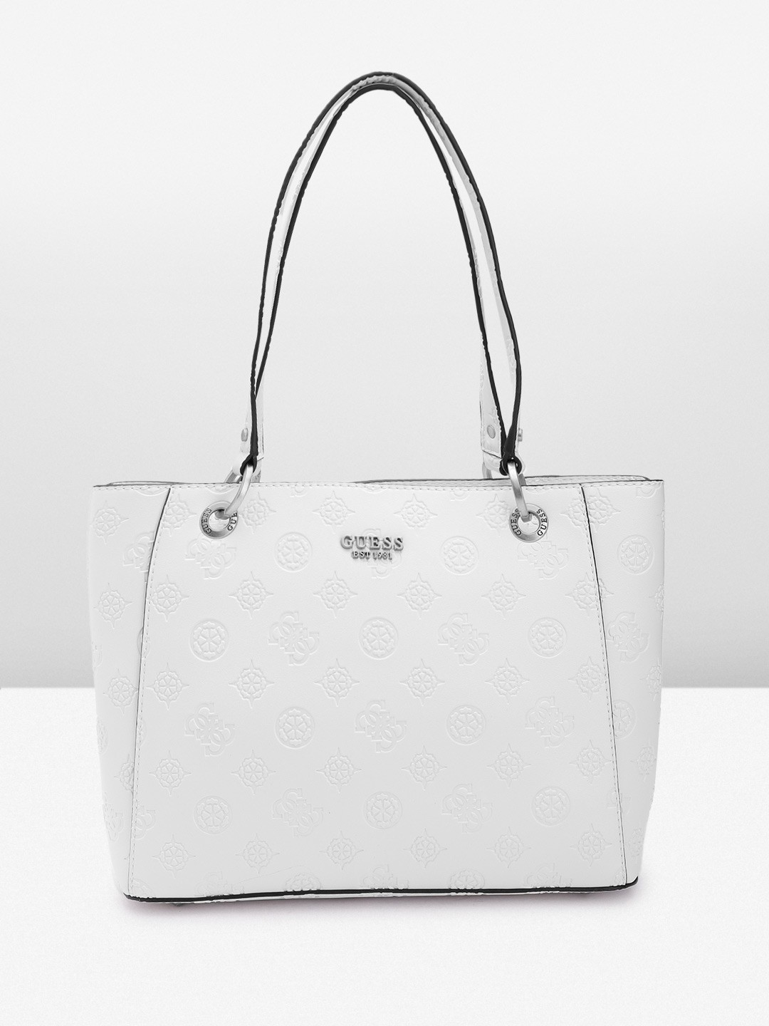 

GUESS Brand Logo Textured Structured Shoulder Bag, White