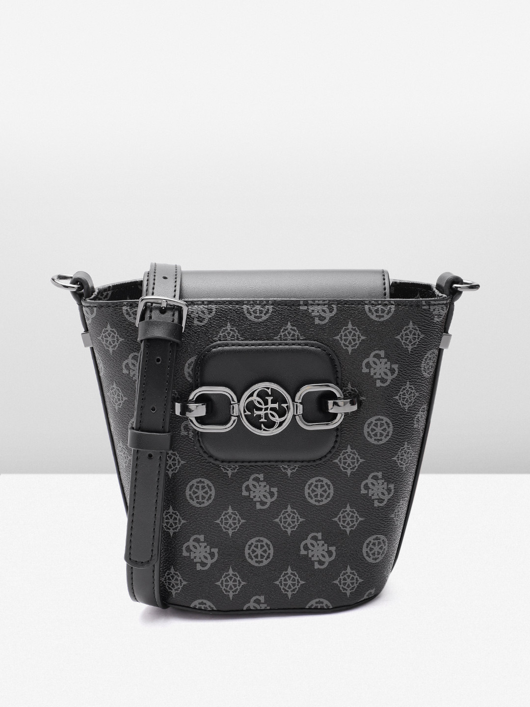 

GUESS Brand Logo Printed Structured Sling Bag, Black