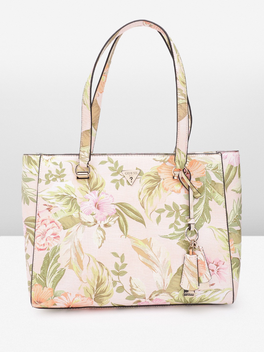 

GUESS Floral Printed Structured Shoulder Bag, Beige