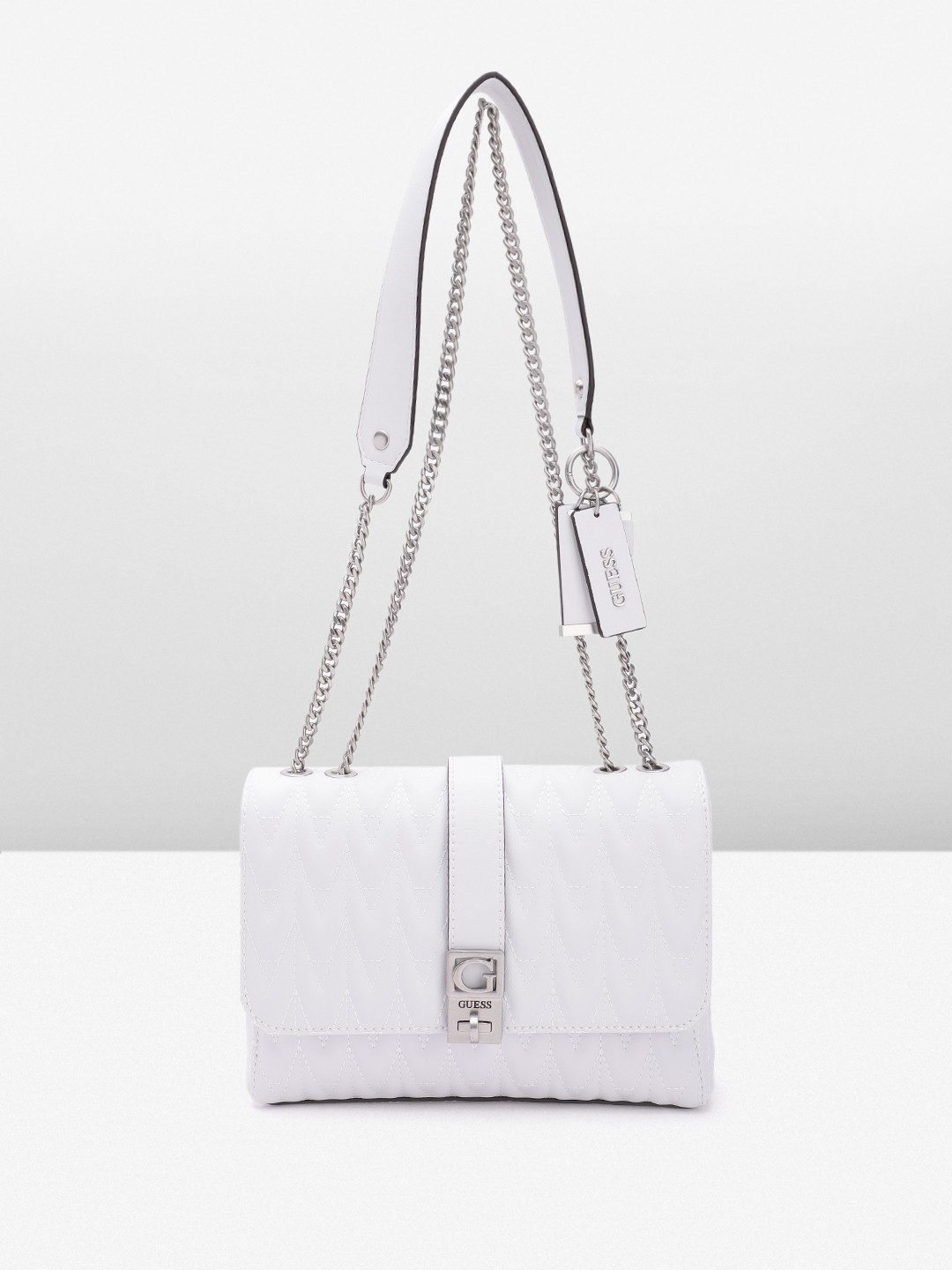 

GUESS Structured Quilted Shoulder Bag, Off white