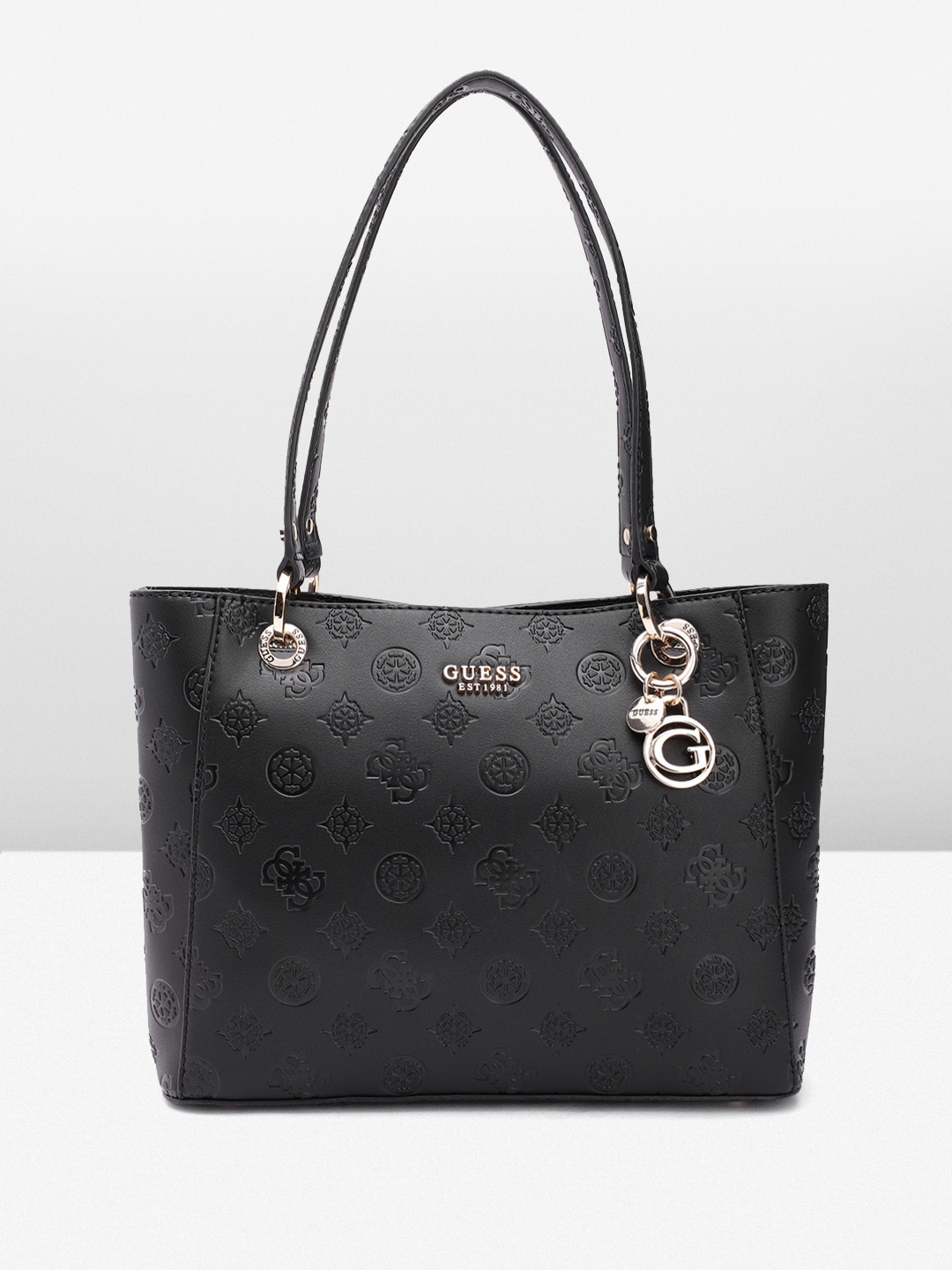 

GUESS Brand Logo Textured Structured Shoulder Bag, Black