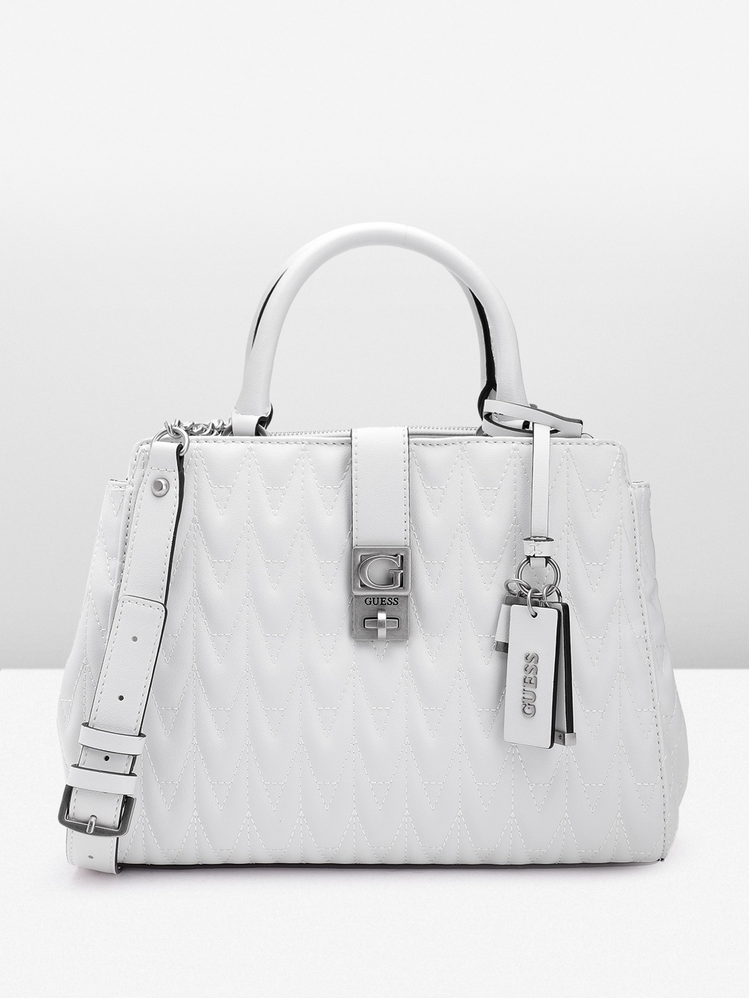 

GUESS Women Textured Structured Handheld Bag with Quilted Detail, White