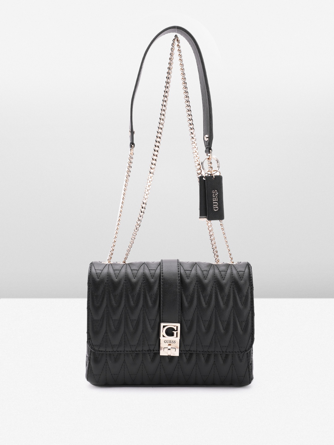 

GUESS Quilted Detail Structured Shoulder Bag, Black