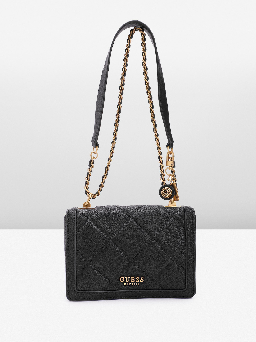 

GUESS Structured Shoulder Bag with Quilted Detail, Black