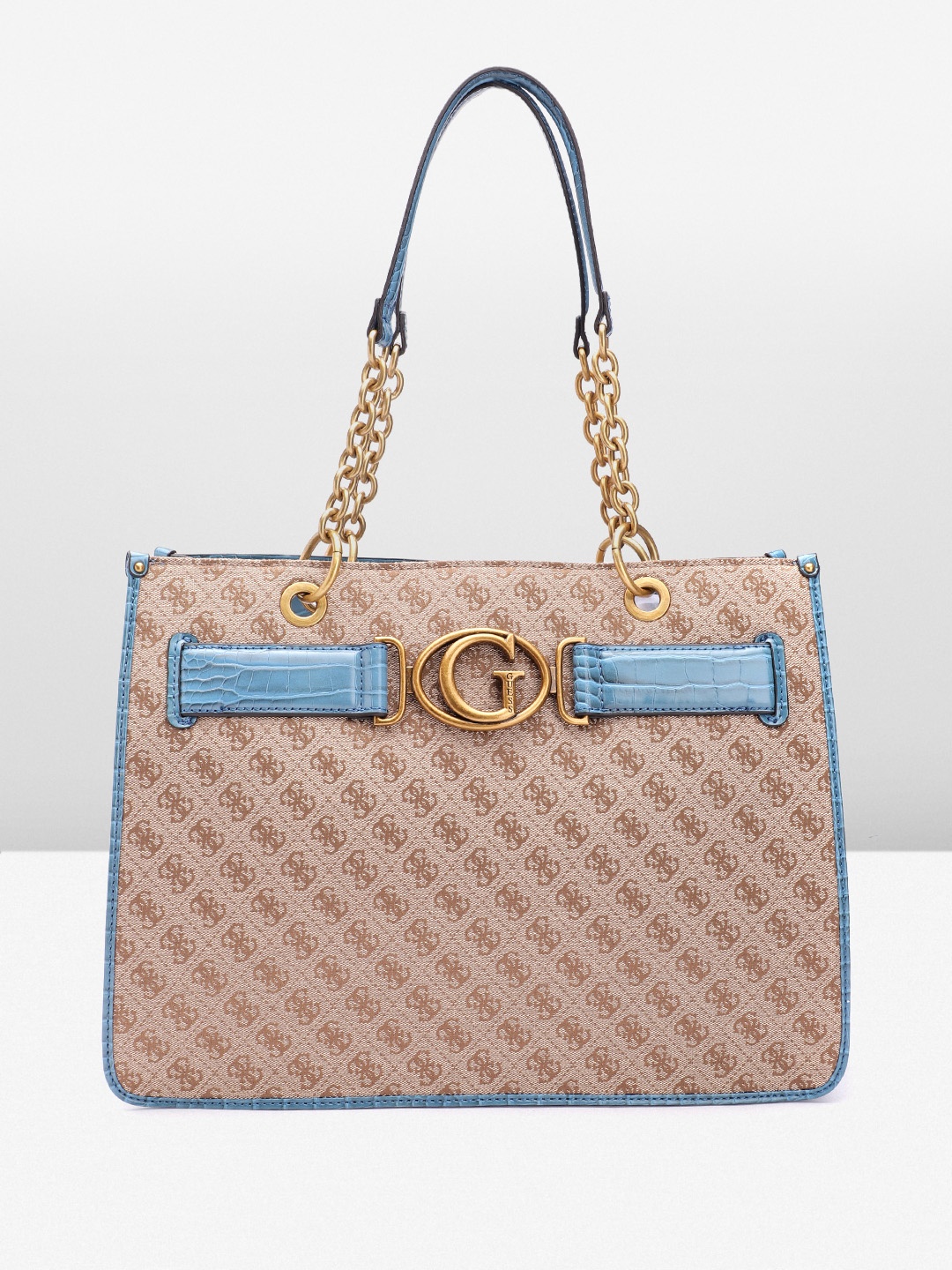

GUESS Brand Logo Woven Design Structured Shoulder Bag, Brown