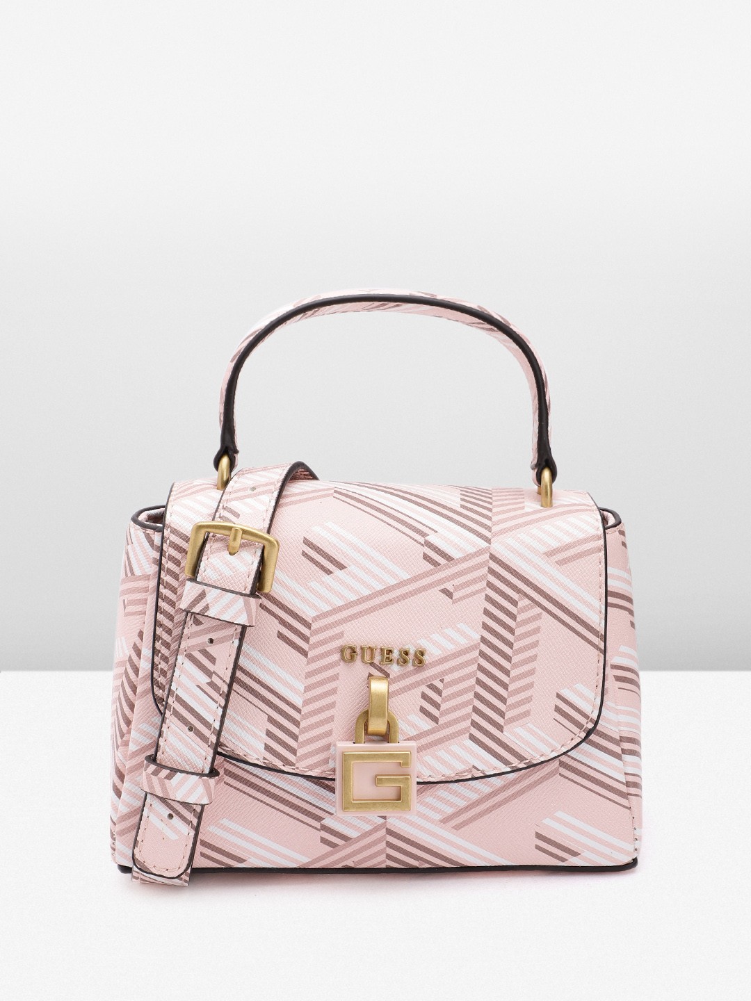 

GUESS Brand Logo Printed Structured Satchel, Pink