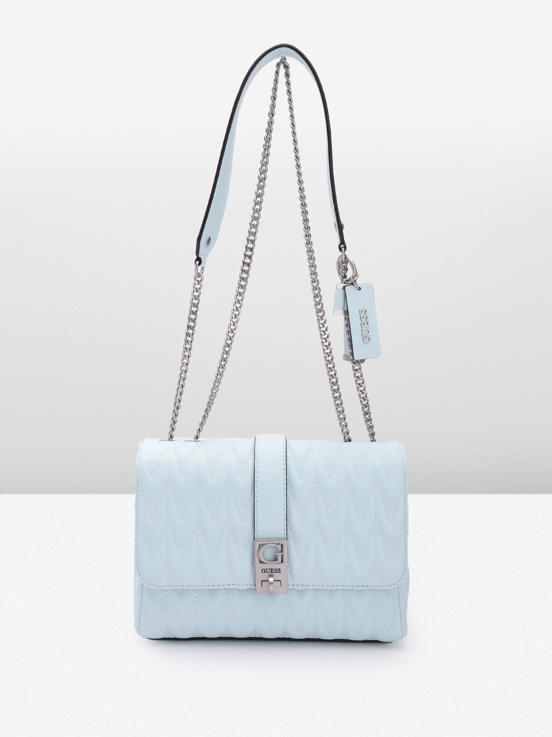 

GUESS Women Quilted Textured Structured Sling Bag, Blue