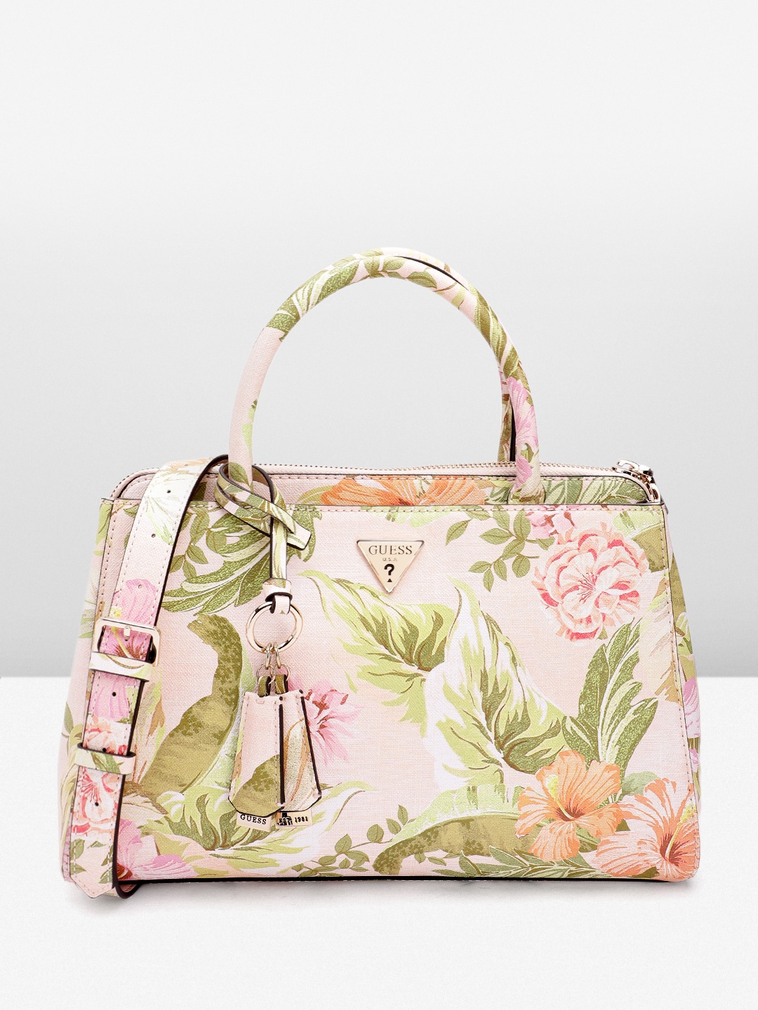 

GUESS Women Floral Print Structured Handheld Bag, Pink