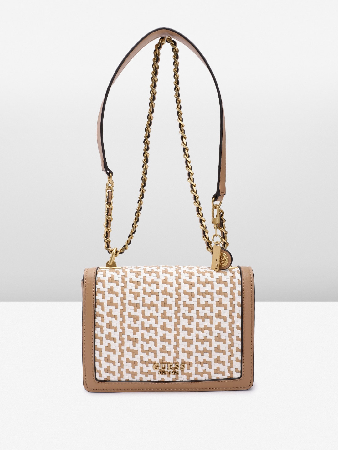 

GUESS Brand Logo Woven Design Structured Shoulder Bag, Brown