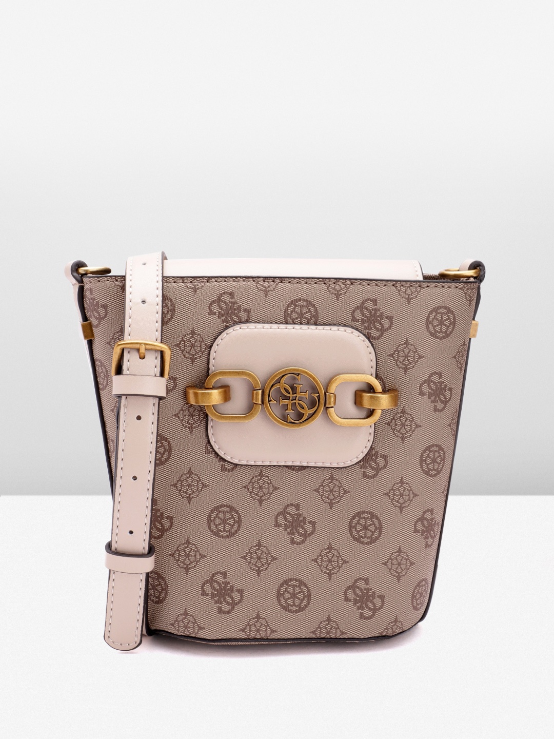 

GUESS Women Brand Logo Printed Structured Sling Bag, Brown