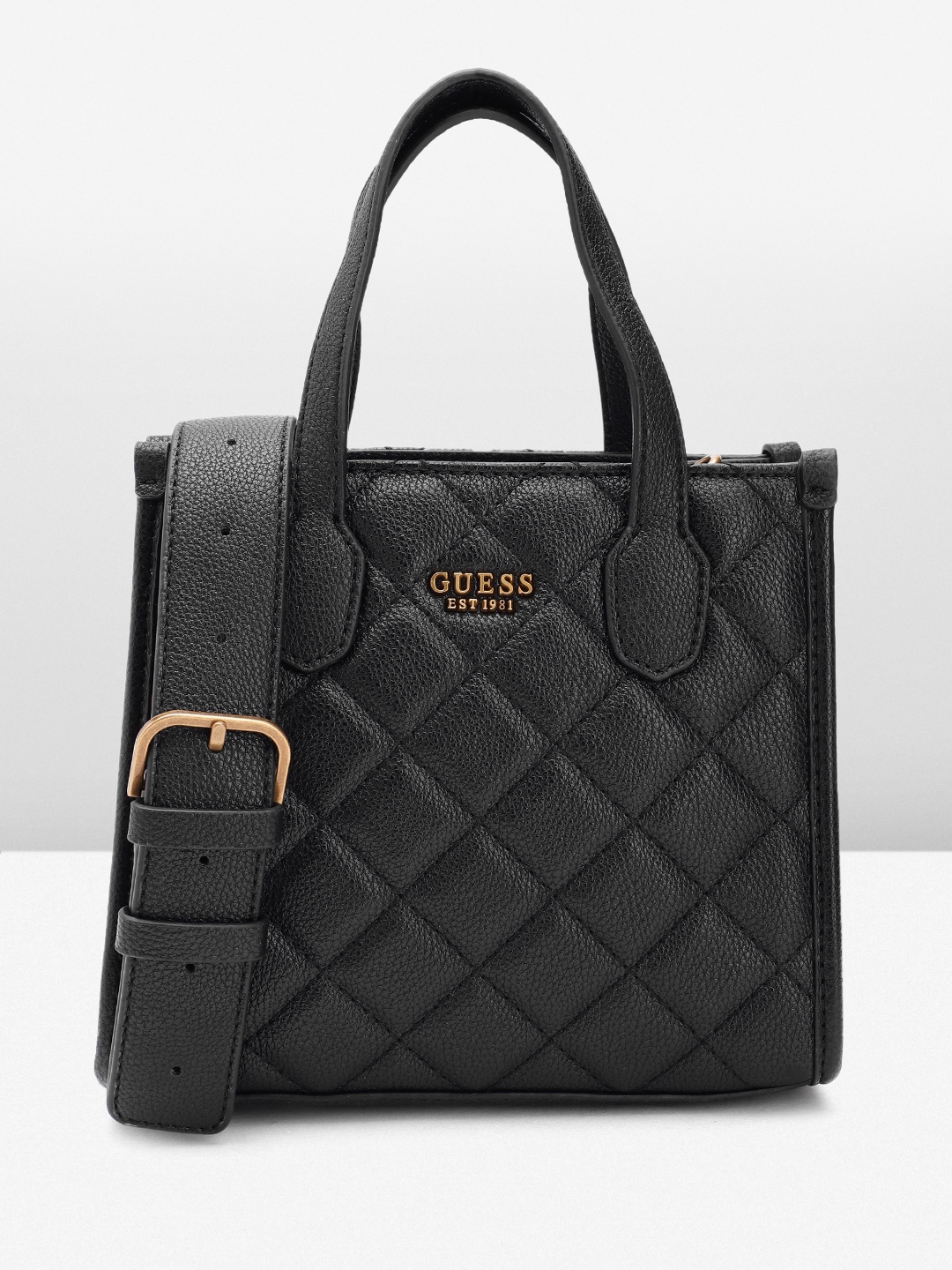 

GUESS Structured Handheld Bag with Quilted Detail, Black