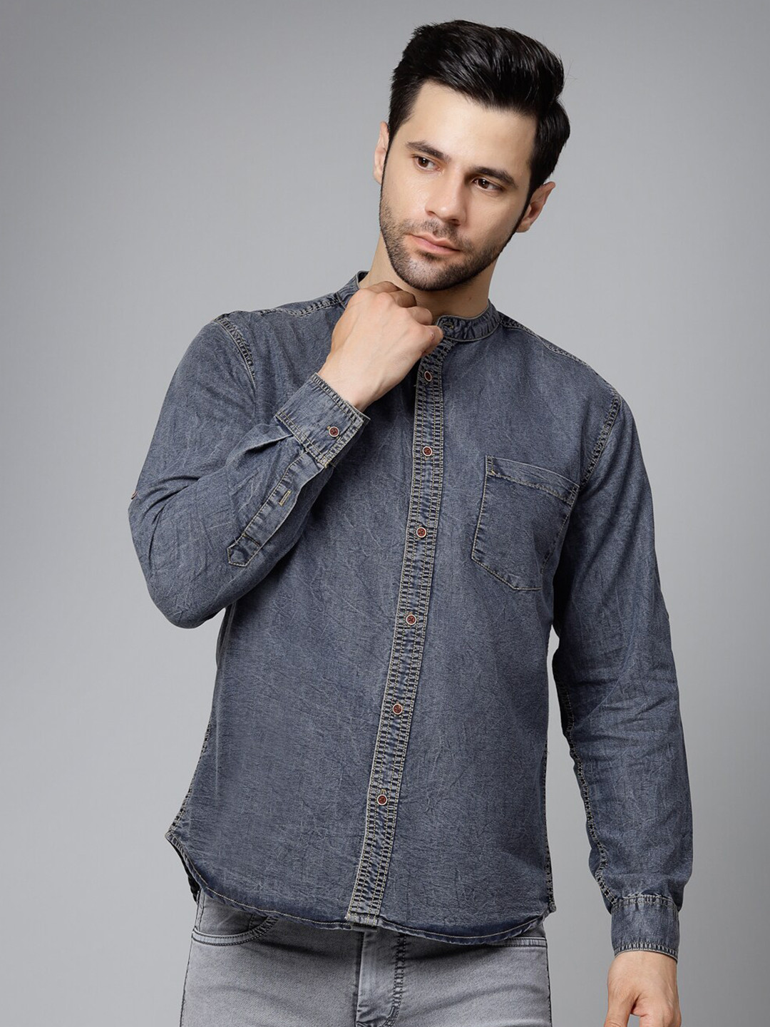 

Metronaut Original Slim Fit Faded Pure Cotton Casual Shirt, Grey
