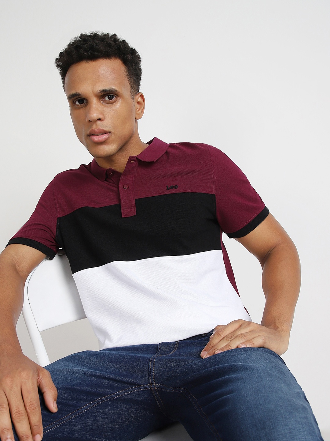 

Lee Men Coloublocked Cotton Polo Collar Slim Fit T-Shirt, Maroon