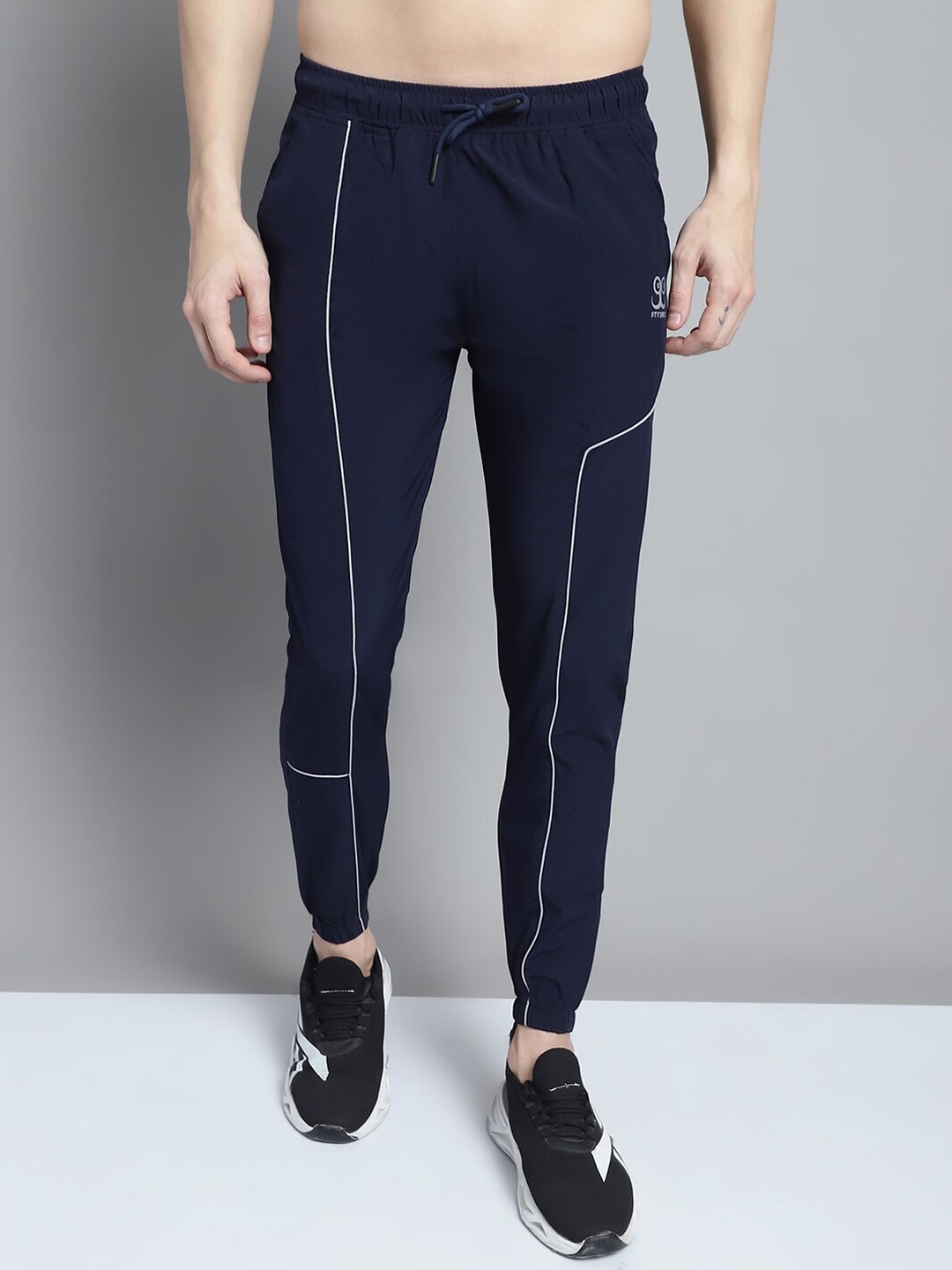 

9ty3ree Men Straight Fit Mid Rise Sports Joggers, Navy blue