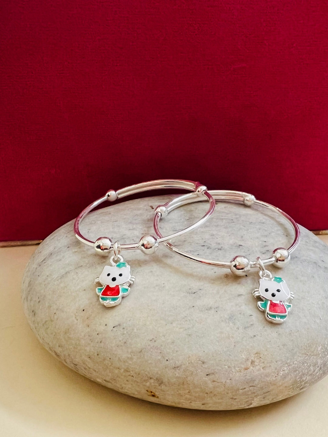 

Arte Jewels Kids Set Of 2 Silver Charm Bangles