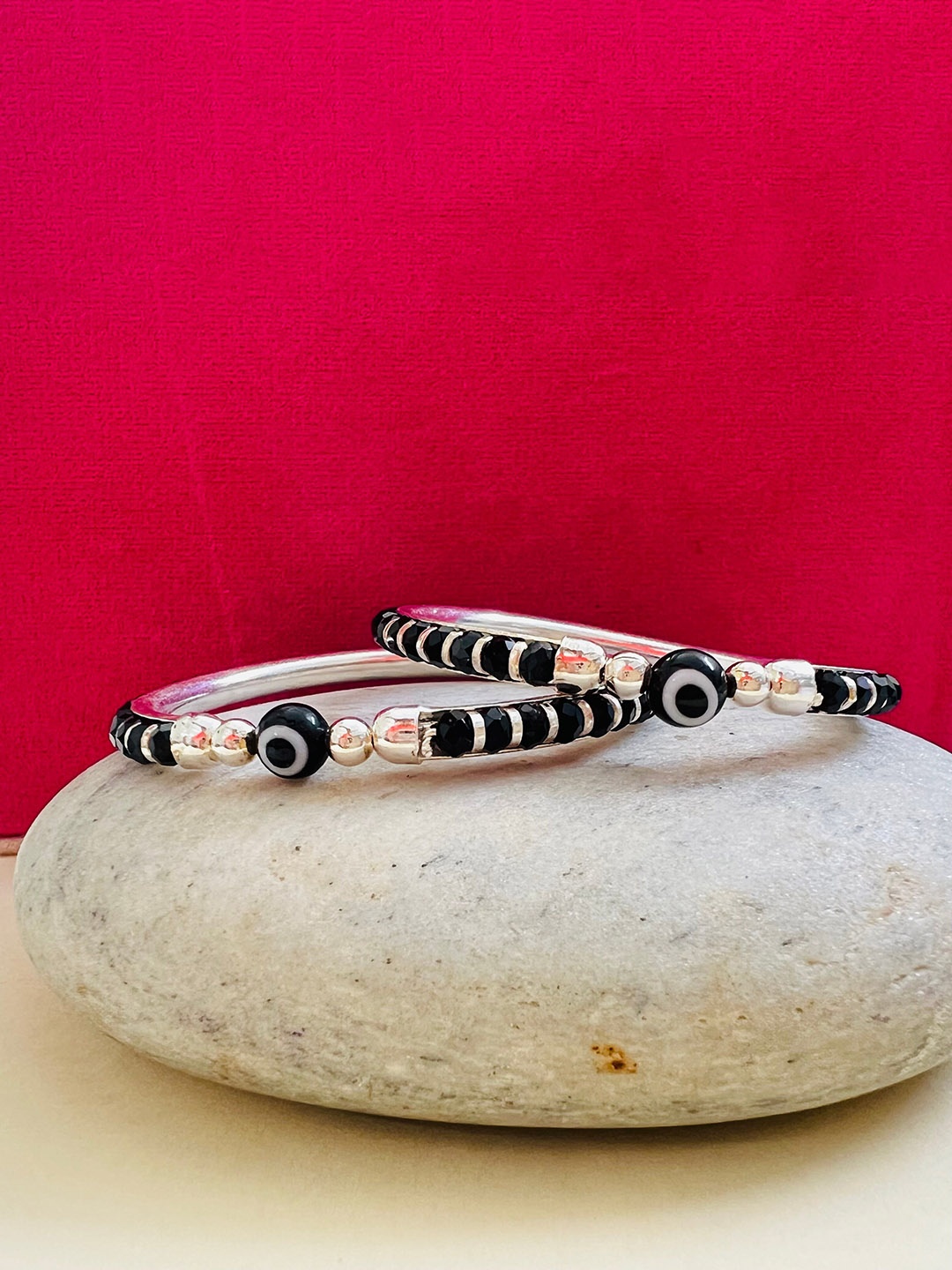 

Arte Jewels Kids Set Of 2 Silver Evil Eye Hallmark Baby Bangles