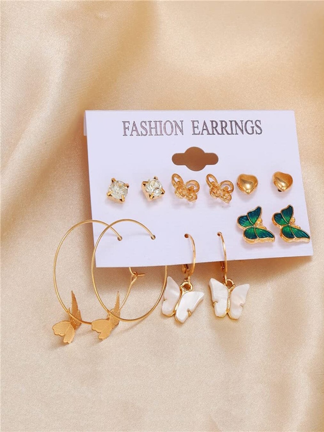 

ANNA CREATIONS Set Of 6 Contemporary Earrings, Gold