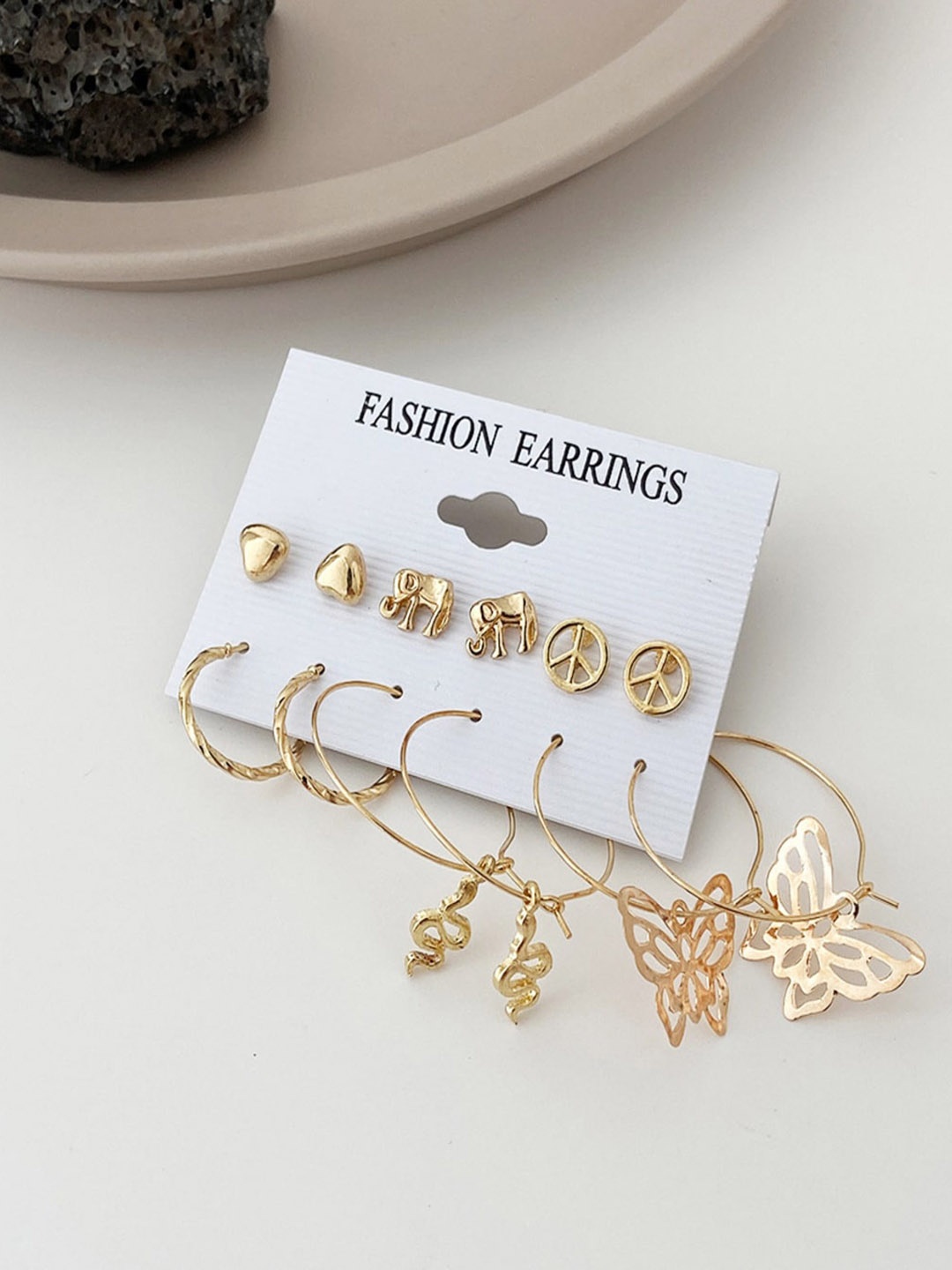 

ANNA CREATIONS Set Of 6 Contemporary Earrings, Gold
