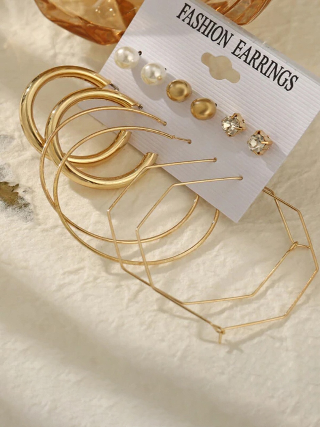 

ANNA CREATIONS Set Of 6 Contemporary Earrings, Gold