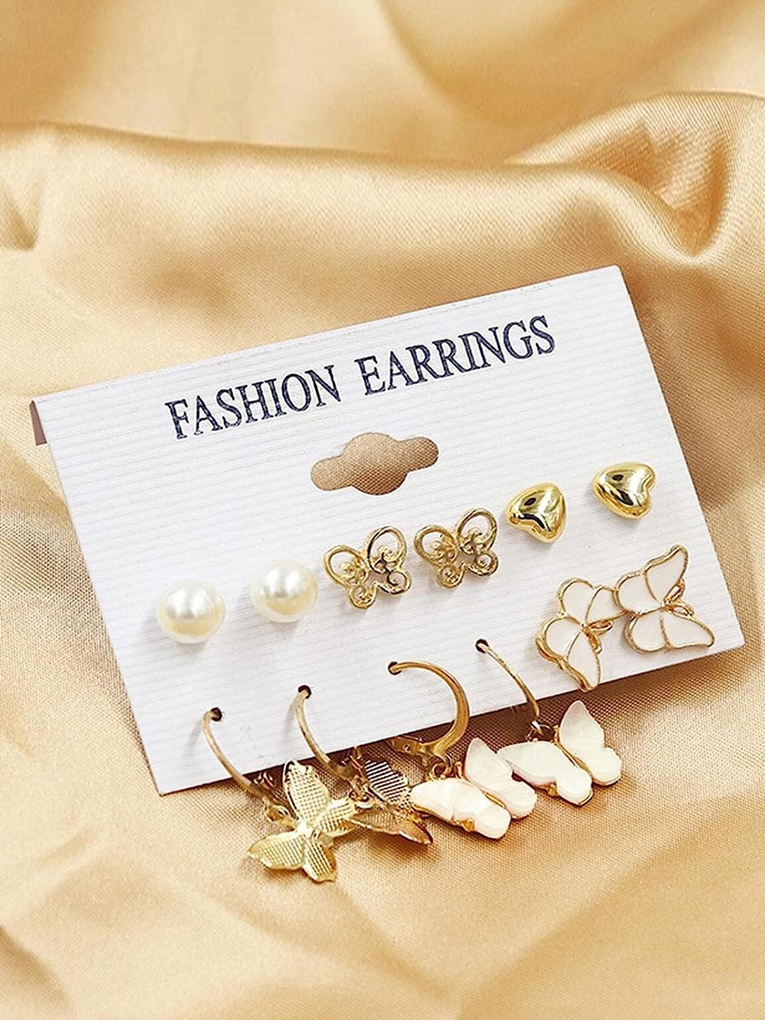 

ANNA CREATIONS Set of 6 Contemporary Studs Earrings, Gold