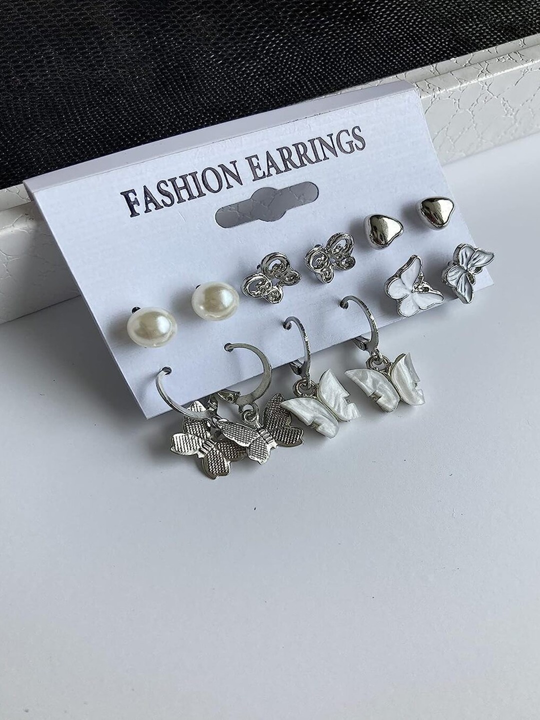 

ANNA CREATIONS Set of 6 Contemporary Studs Earrings, Silver