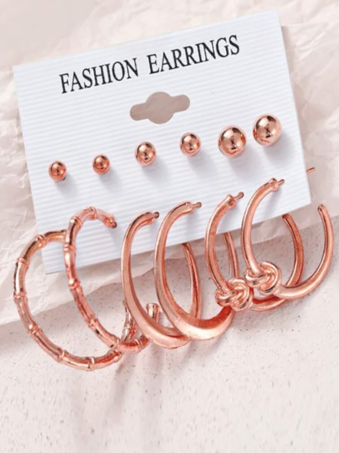 

ANNA CREATIONS Set of 6 Rose Gold Plated Contemporary Studs Earrings