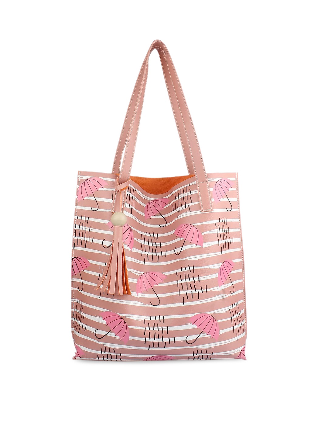 

Style Shoes Abstract Printed Shopper Tote Bag With Tasselled, Pink