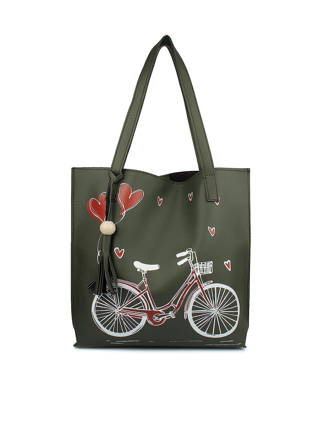 

Style Shoes Graphic Printed Shopper Tote Bag With Tasselled, Green