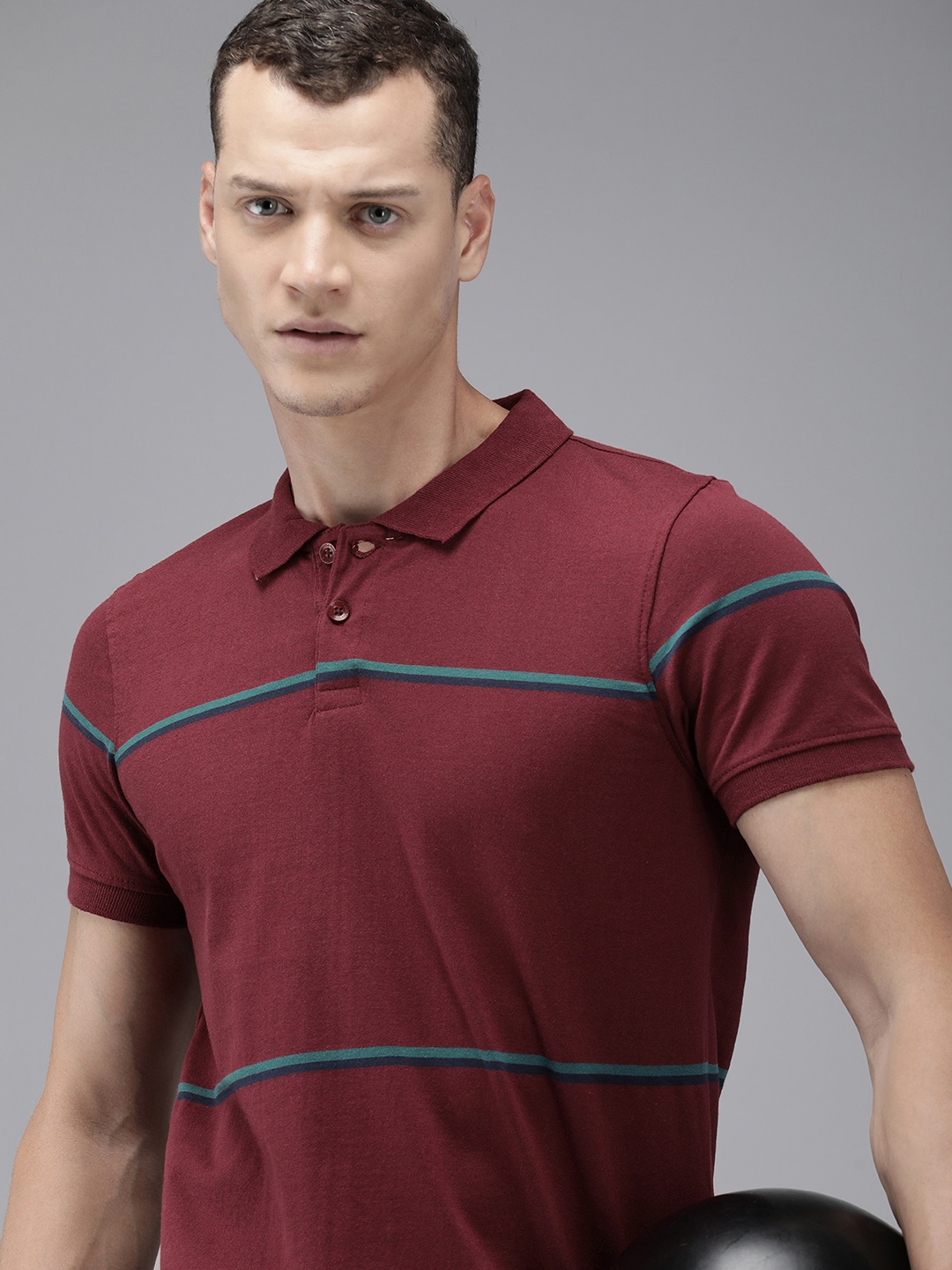 

Roadster Men Striped Polo Collar T-shirt, Red