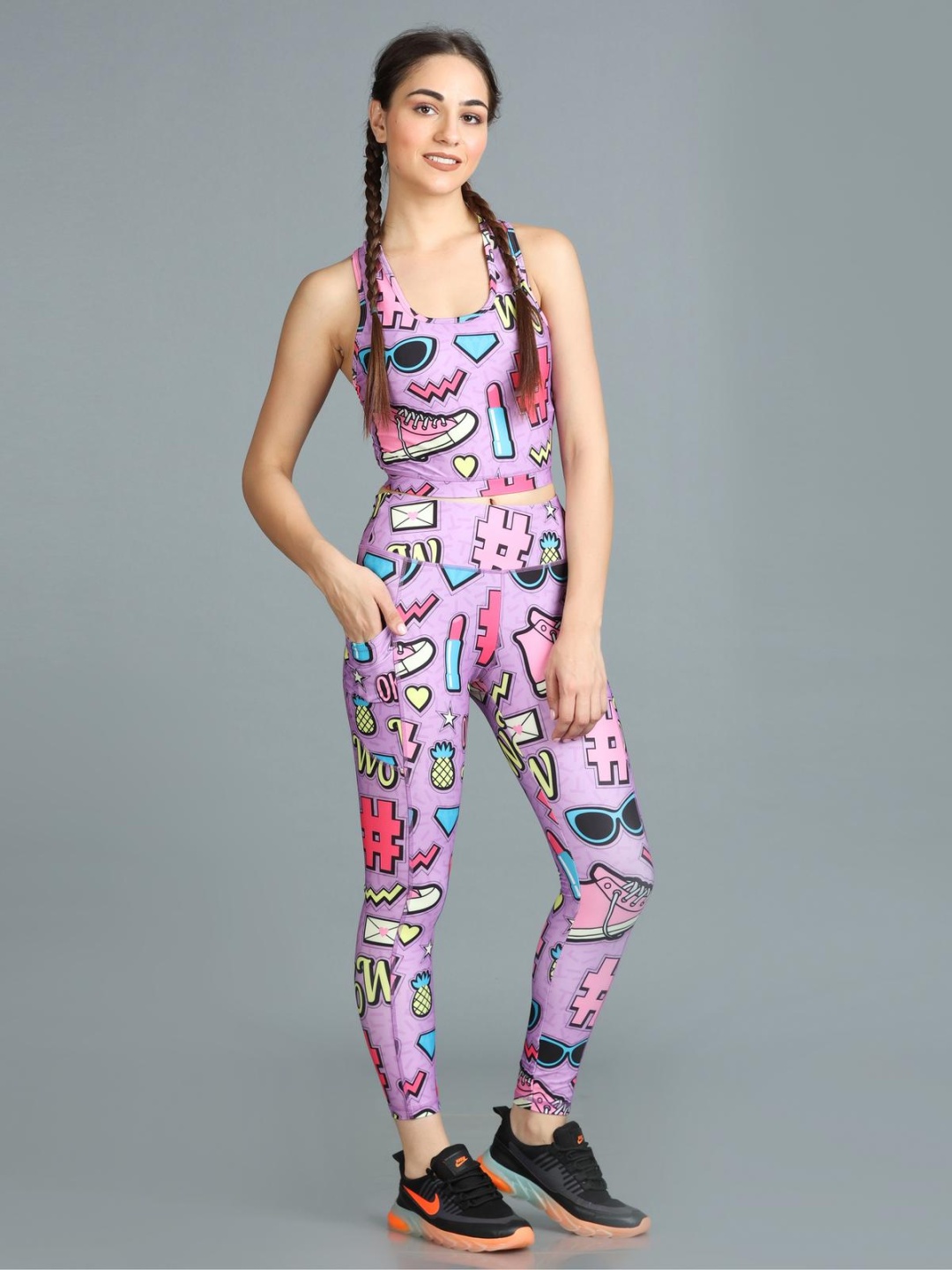 

The Dance Bible Printed Padded Sports Top With Leggings, Lavender