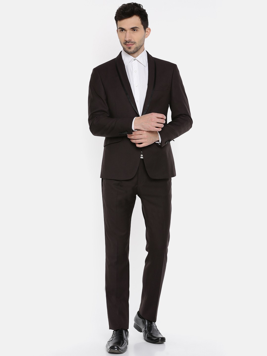 

V Dot Men Brown Solid Two Piece Formal Suit
