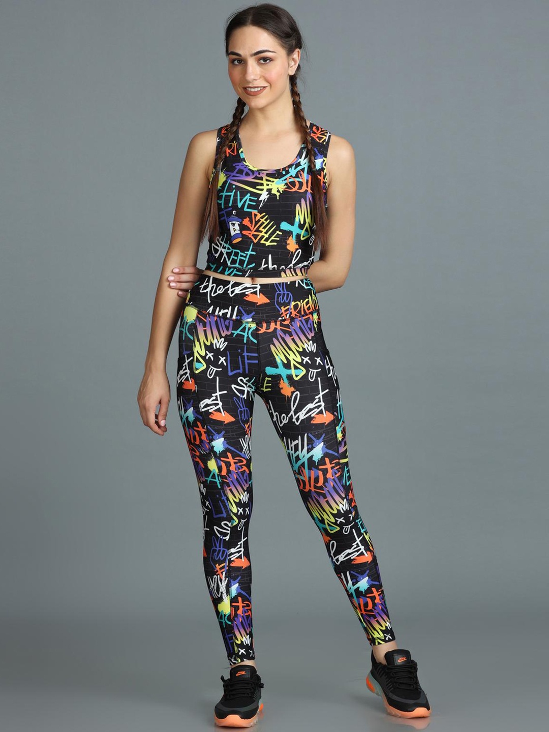

The Dance Bible Printed Sports Top With Leggings Co-Ords, Black