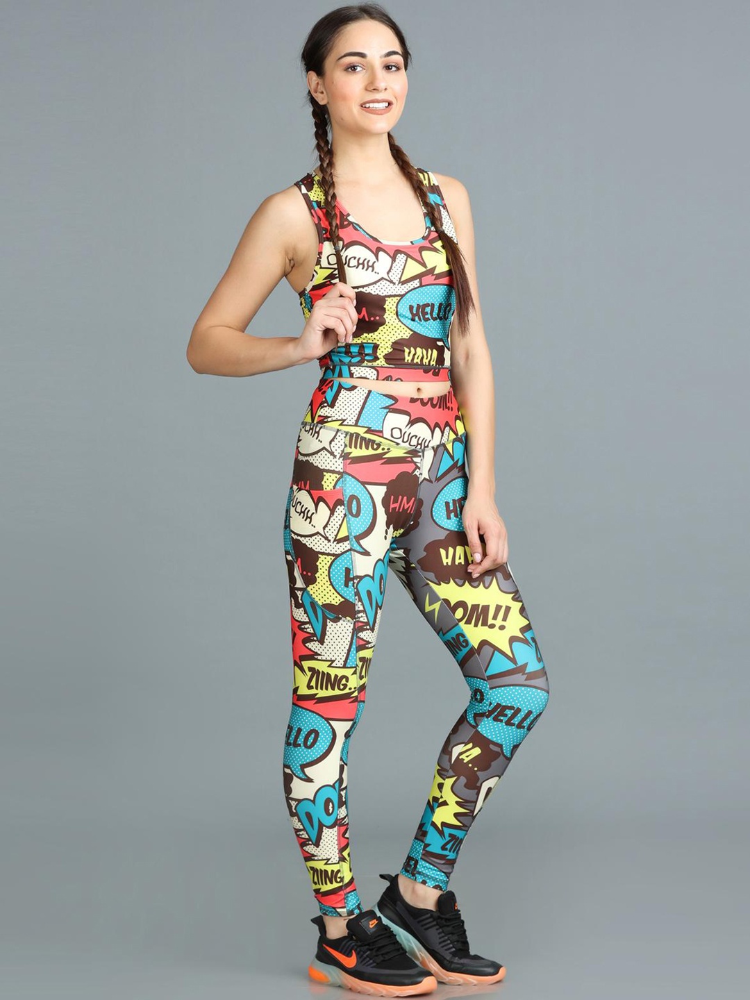 

The Dance Bible Printed Sports Top With Leggings Co-Ords, Grey