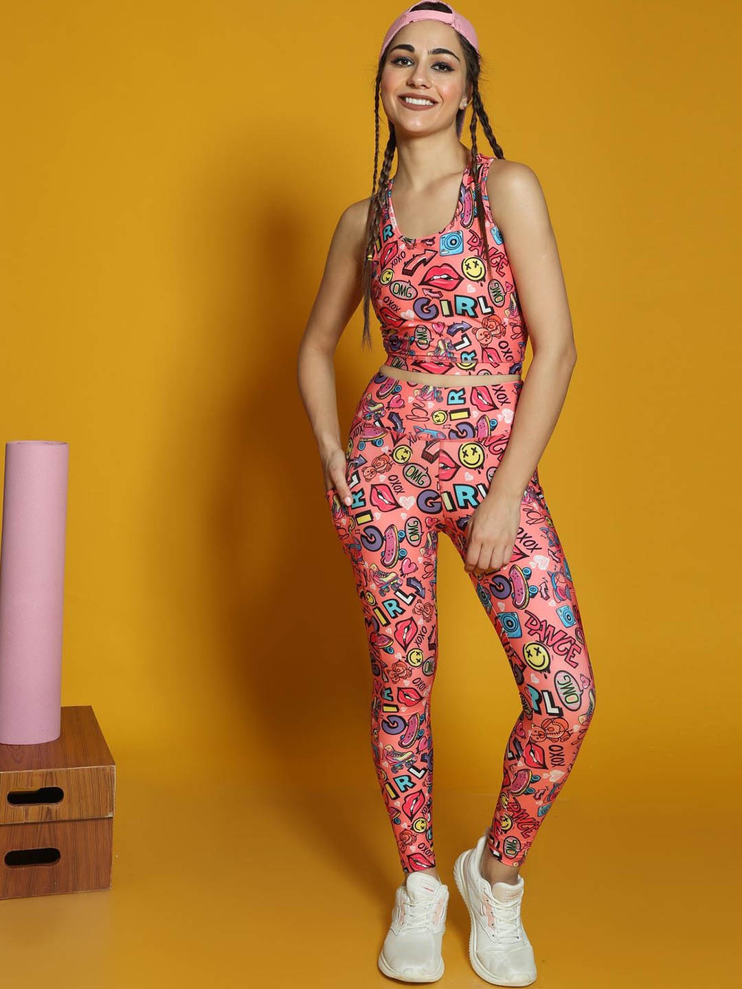 

The Dance Bible Printed Padded Sports Top & Activewear Leggings Co-Ords, Pink