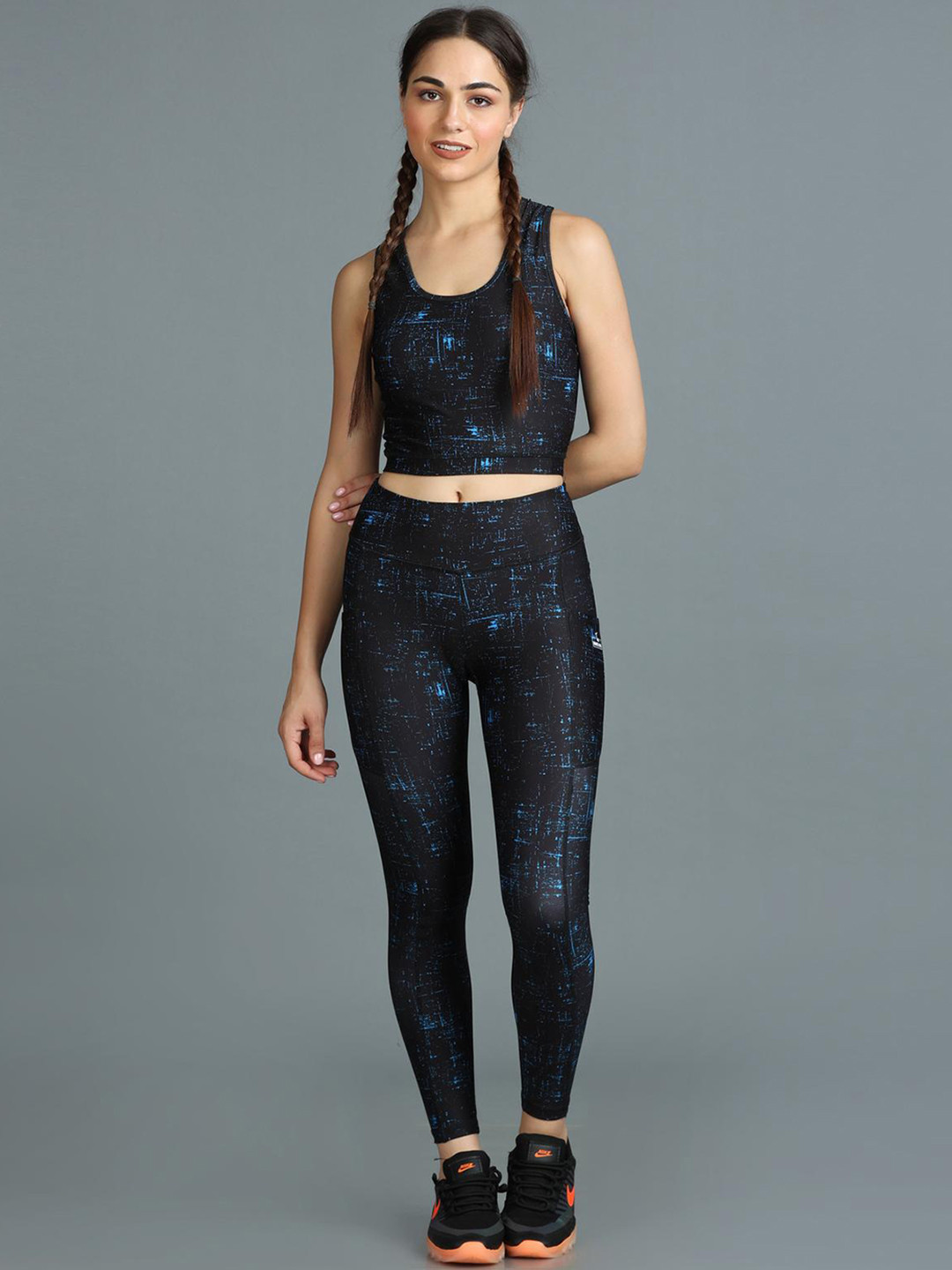 

The Dance Bible Printed Padded Sports Top & Activewear Leggings Co-Ords, Navy blue