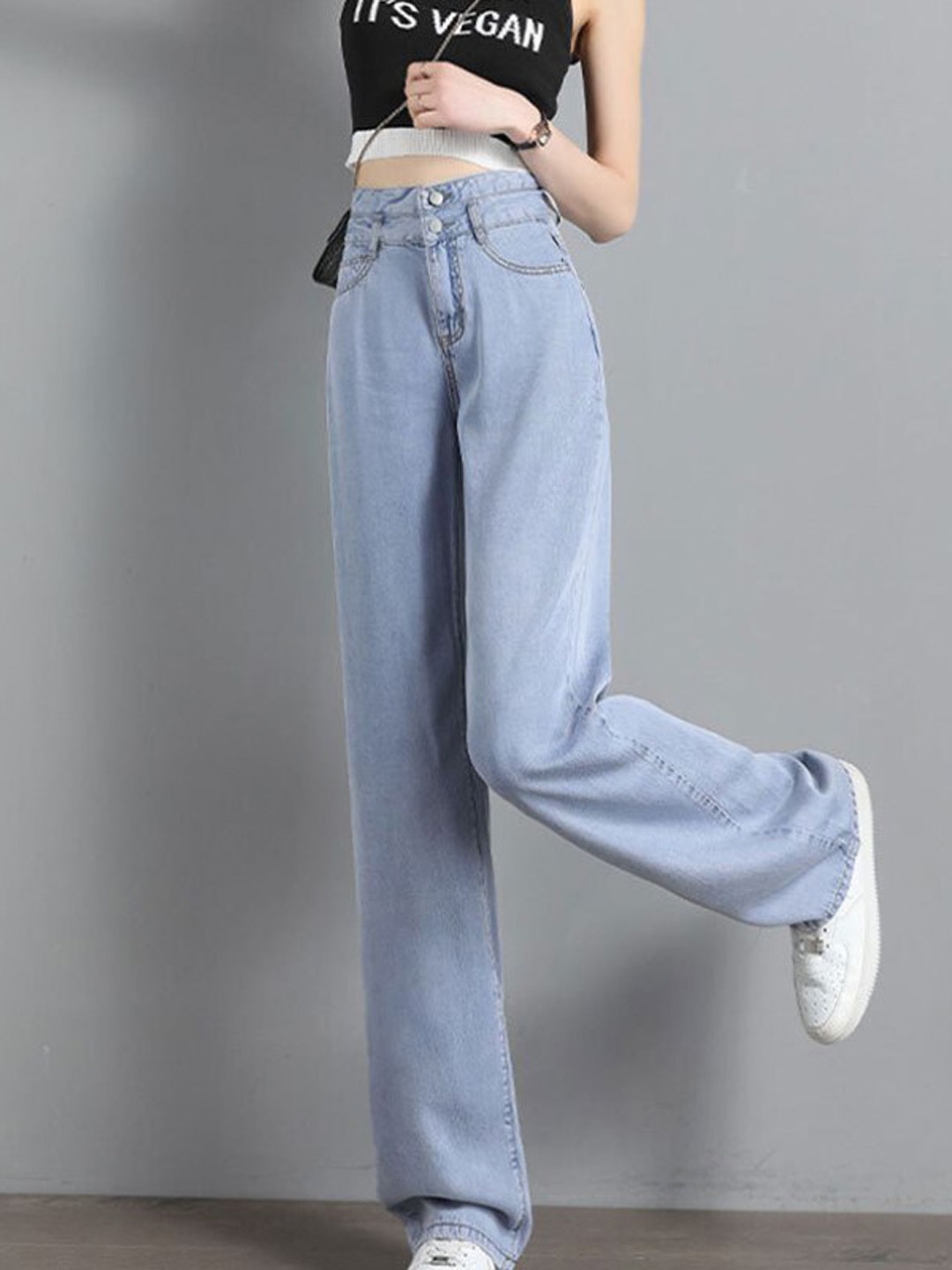 

BoStreet Women Blue Light Fade Clean Look Wide Leg Jeans