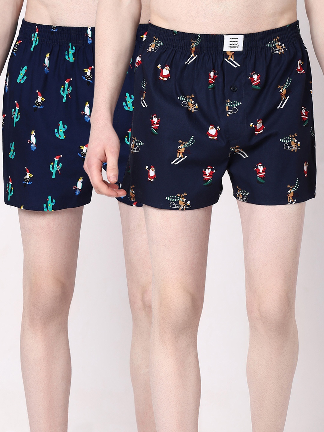 

7Shores Pack Of 2 Printed Cotton Breathable Boxers BST-003, Navy blue