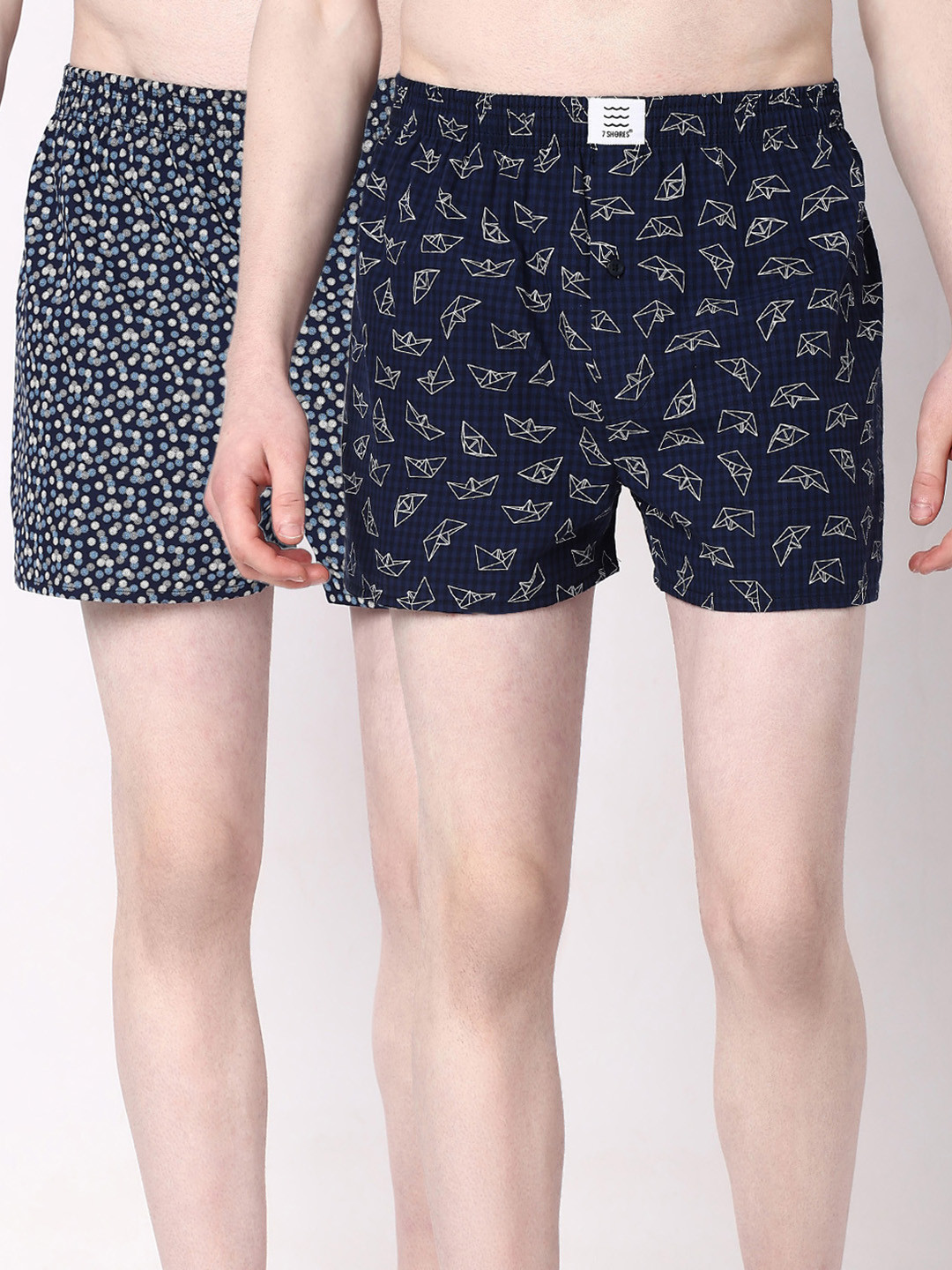 

7Shores Pack Of 2 Printed Cotton Breathable Boxers BST-005, Navy blue