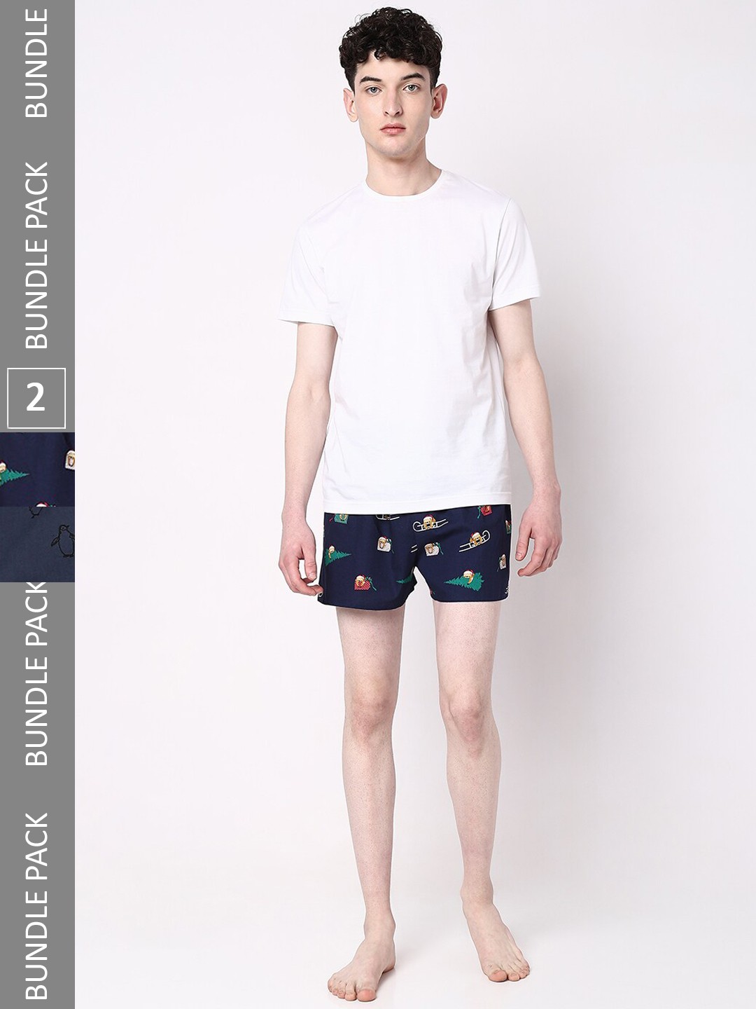 

7Shores Pack Of 2 Printed Cotton Boxers BST-006, Navy blue