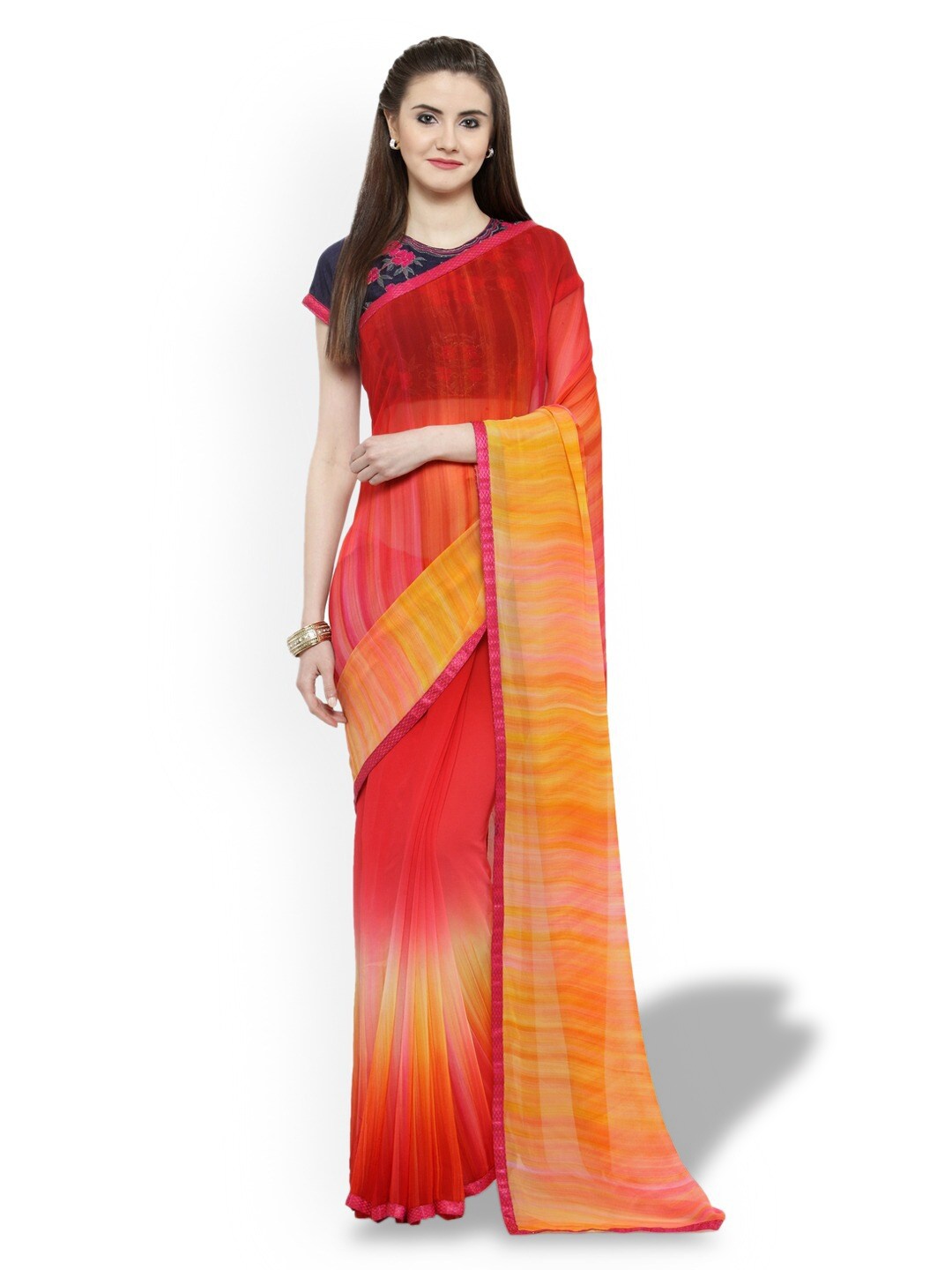 

HRITIKA Ombre Dyed Pure Georgette Saree, Red