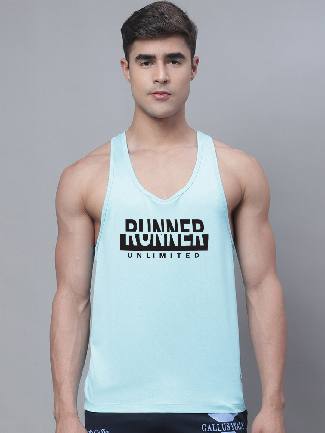 

Friskers Men Typography Printed Cotton U-Neck Tank Vest, Turquoise blue