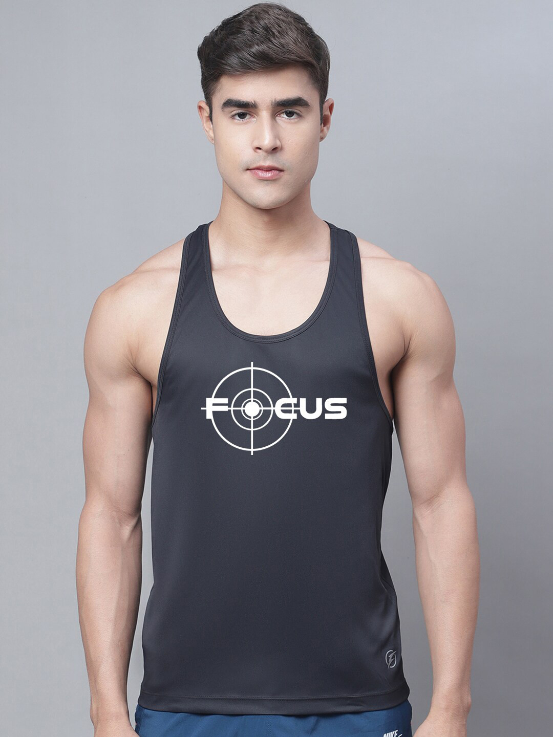 

Friskers Typography Printed Cotton Gym Vest, Black
