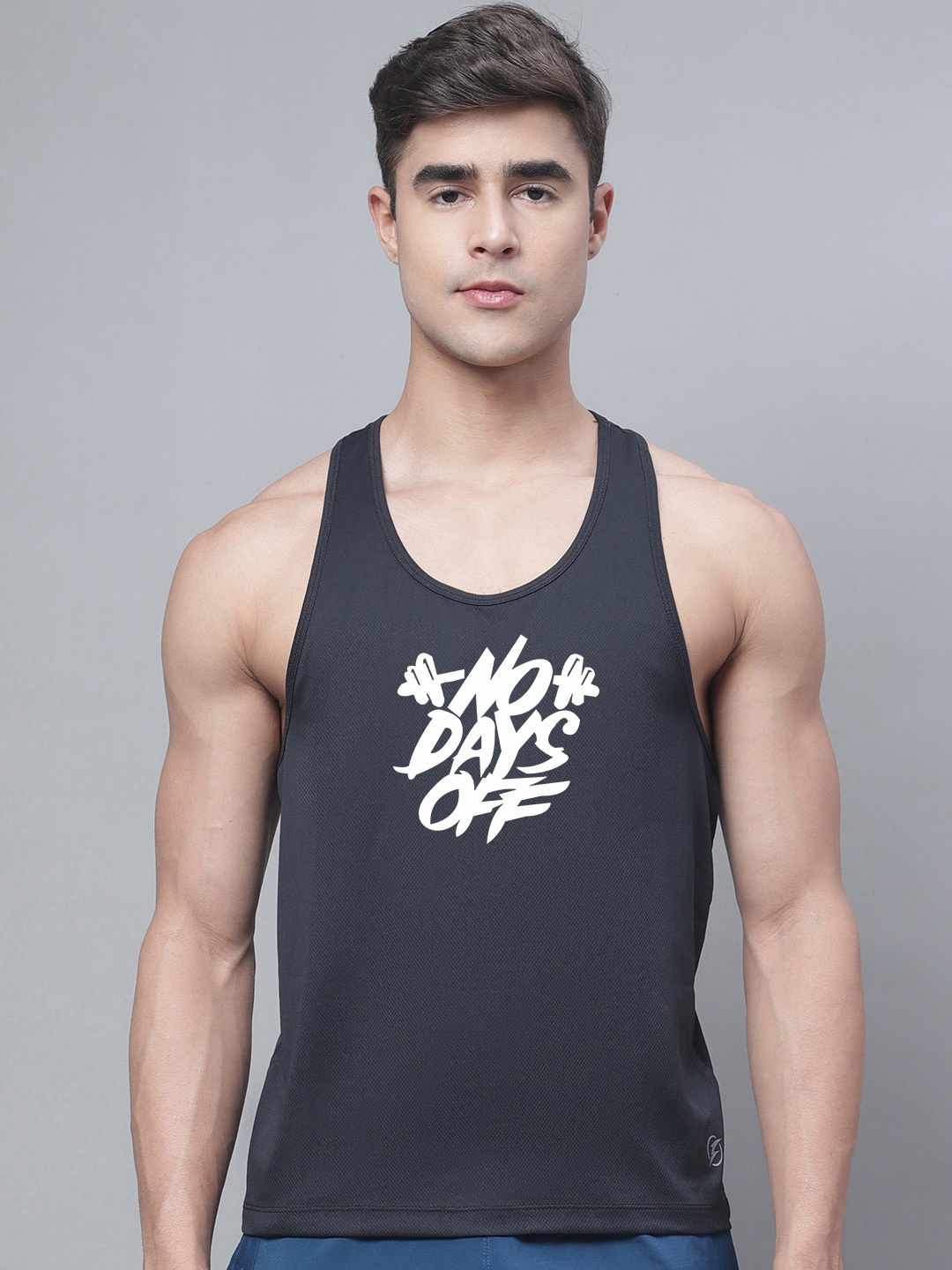 

Friskers Printed Pure Cotton Gym Vests, Black