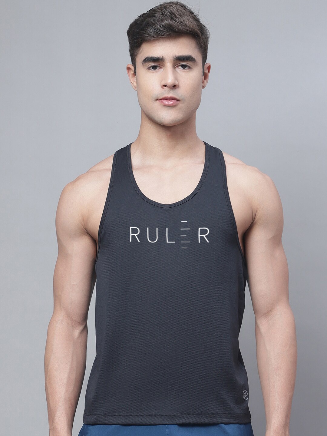 

Friskers Printed Pure Cotton Gym Vests, Black
