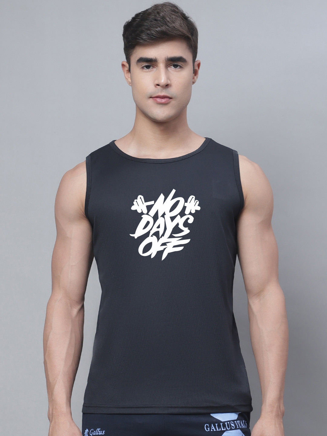 

Friskers Typography Printed Bio-Wash Pure Cotton Gym Innerwear Vests MS366-3678-01-S, Black