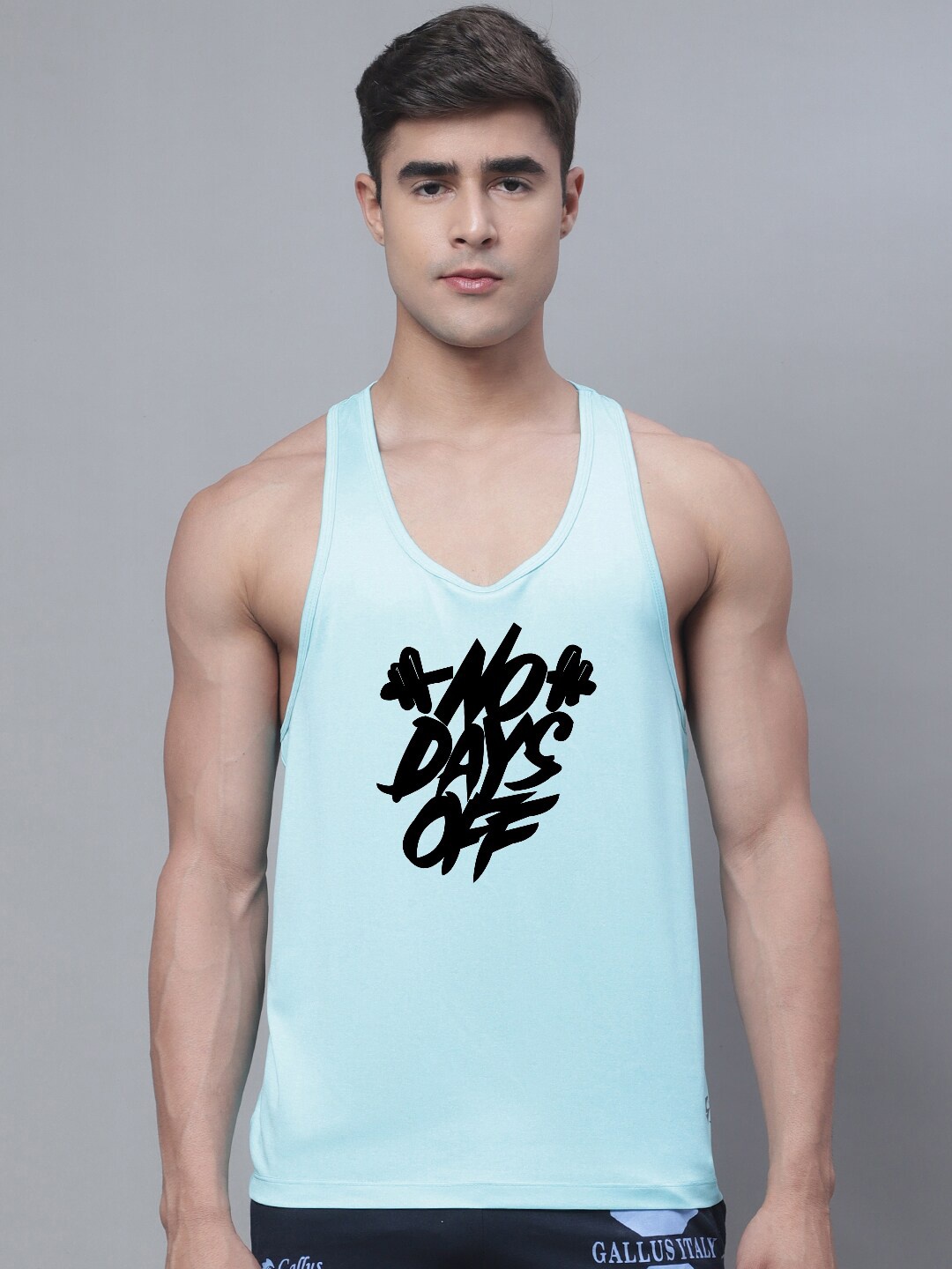 

Friskers Printed Dry Fit Pure Cotton Gym Vest, Turquoise blue
