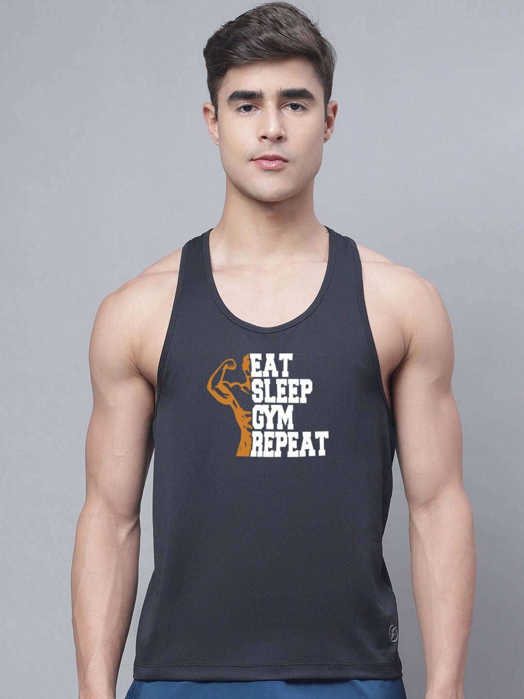 

Friskers Typography Printed Gym Vest, Black