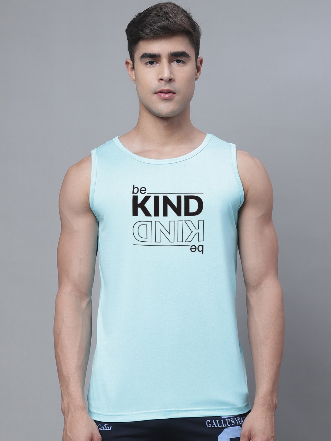 

Friskers Men Printed Pure Cotton Innerwear Gym Vests, Turquoise blue